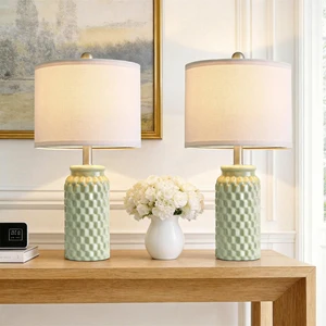 20.5" Small Bedside Lamps Set of 2, Green Ceramic Nightstand Lamp | Modern Lamps for Bedroom, 3D Honeycomb End Table Lamp, Farmhouse Boho Lamps for Living Room, Stylish Home Decor, 5FT Cord 20.5" Small Bedside Lamps Set of 2, Green Ceramic Nightstand Lamp | Modern Lamps for Bedroom, 3D Honeycomb End Table Lamp, Farmhouse Boho Lamps for Living Room, Stylish Home Decor, 5FT Cord