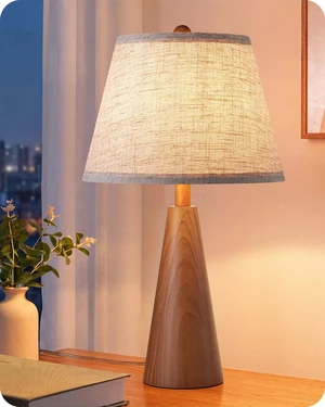 Mid Century Table Lamp, Tapered Walnut Wood Base, E26 Socket | 22Inch High, Beige Linen Lampshade, ON-OFF Switch, Tall Bedside Lamp for Living Room, Bedroom, Office Mid Century Table Lamp, Tapered Walnut Wood Base, E26 Socket | 22Inch High, Beige Linen Lampshade, ON-OFF Switch, Tall Bedside Lamp for Living Room, Bedroom, Office
