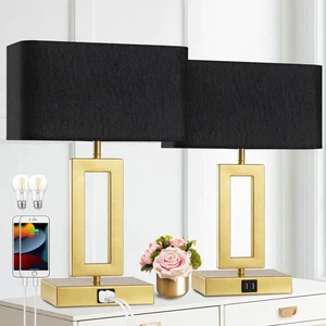 Black Table Lamps Set of 2 with Dual USB Ports,3-Way Dimmable Touch Control Bedside Lamps,Modern Bedroom Table Lamp for Living Room,Nightstand LED Bulbs Included Black Table Lamps Set of 2 with Dual USB Ports,3-Way Dimmable Touch Control Bedside Lamps,Modern Bedroom Table Lamp for Living Room,Nightstand LED Bulbs Included