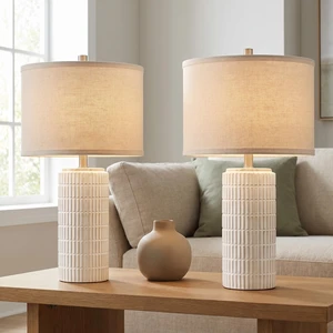 23'' Set of 2 Modern Ceramic Table Lamps for Living Room Bedroom | Nightstand Farmhouse Beige White Desk Lamp for Bedside End Table Entryway Home Decor, 2 LED Bulbs Included 23'' Set of 2 Modern Ceramic Table Lamps for Living Room Bedroom | Nightstand Farmhouse Beige White Desk Lamp for Bedside End Table Entryway Home Decor, 2 LED Bulbs Included
