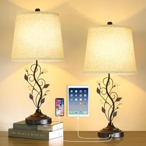 24.5 Table Lamps Set of 2 for Bedroom Living Room Bedside, Black | 2 USB Charging Ports, Farmhouse Rustic Style, Unique Leaf Design, Perfect for Bedrooms Nightstand End Tables Decor 24.5 Table Lamps Set of 2 for Bedroom Living Room Bedside, Black | 2 USB Charging Ports, Farmhouse Rustic Style, Unique Leaf Design, Perfect for Bedrooms Nightstand End Tables Decor