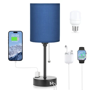 Small Bedside Table Lamp for Bedroom - Desk Lamp with USB Ports for Dorm | USB A+C Ports, AC Outlet, 3 Color Temperatures, LED Bulb Included, Navy Blue Shade, Matte Black Base, 14" Night Stand Lamp Small Bedside Table Lamp for Bedroom - Desk Lamp with USB Ports for Dorm | USB A+C Ports, AC Outlet, 3 Color Temperatures, LED Bulb Included, Navy Blue Shade, Matte Black Base, 14" Night Stand Lamp