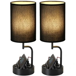 Table Lamp with 3 USB Charging Ports, Modern Desk Lamp with AC Outlet and Phone Stands, Perfect Bedside Lamp for Bedroom, Living Room, Office (Pack of 2), Black Table Lamp with 3 USB Charging Ports, Modern Desk Lamp with AC Outlet and Phone Stands, Perfect Bedside Lamp for Bedroom, Living Room, Office (Pack of 2), Black