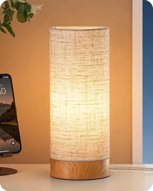 9.85" Wood Table Lamp, Cylindrical Beige Linen Lampshade, E26 | ON-OFF Switch, No Assembly Required Nightstand Lamp, Small Bedside Lamp for Bedroom, Kids Room, Living Room, Rosewood Color 9.85" Wood Table Lamp, Cylindrical Beige Linen Lampshade, E26 | ON-OFF Switch, No Assembly Required Nightstand Lamp, Small Bedside Lamp for Bedroom, Kids Room, Living Room, Rosewood Color