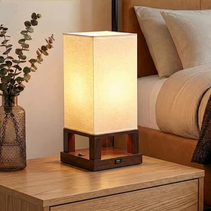 Maxwell Bedside Lamp with USB Port Compact Table Lamp for Bedroom, Living Room - Modern Asian Nightstand Lamp with Wood Frame - LED Bulb, Soft Light - Havana Brown Maxwell Bedside Lamp with USB Port Compact Table Lamp for Bedroom, Living Room - Modern Asian Nightstand Lamp with Wood Frame - LED Bulb, Soft Light - Havana Brown