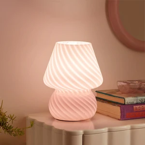Mushroom Lamp-Small Bedside Table Lamp with Striped Glass, Nightstand Lamp for Bedroom, Living Room, Cafe, Bulb Included, Home Decor for Girls Women, Pink Mushroom Lamp-Small Bedside Table Lamp with Striped Glass, Nightstand Lamp for Bedroom, Living Room, Cafe, Bulb Included, Home Decor for Girls Women, Pink