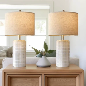 23" Modern Ceramic Table Lamp Set of 2 for Living Room Bedroom, White | Nightstand Lamps for Bedside, Farmhouse End Table & Desk Light, Ideal Housewarming Gift, New Home Decor for Women Mom 23" Modern Ceramic Table Lamp Set of 2 for Living Room Bedroom, White | Nightstand Lamps for Bedside, Farmhouse End Table & Desk Light, Ideal Housewarming Gift, New Home Decor for Women Mom