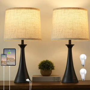 Touch Table Lamps Set of 2, 21" Bedside Lamps with USB C+A, Black | 3 Way Dimmable Nightstand Lamps with Linen Shades, 2 LED Bulbs Included, Touch Lamp for Living Room, Bedroom and End Tables Touch Table Lamps Set of 2, 21" Bedside Lamps with USB C+A, Black | 3 Way Dimmable Nightstand Lamps with Linen Shades, 2 LED Bulbs Included, Touch Lamp for Living Room, Bedroom and End Tables