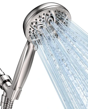 Handheld Shower Head, 6 Spray Settings, Brushed Nickel Finish | High-pressure flow, detachable design, stainless steel hose & bracket, universal bathroom connection Handheld Shower Head, 6 Spray Settings, Brushed Nickel Finish | High-pressure flow, detachable design, stainless steel hose & bracket, universal bathroom connection