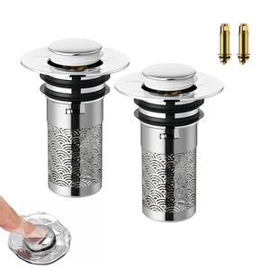 Universal Pop-Up Bathroom Sink Stopper, Stainless Steel Drain Strainer with Removable Filter Basket for 1.1"-2.36" Basin, Push-to-Bounce Core, Bathroom Sink Plug, Hair Catcher, 2 Pack Universal Pop-Up Bathroom Sink Stopper, Stainless Steel Drain Strainer with Removable Filter Basket for 1.1"-2.36" Basin, Push-to-Bounce Core, Bathroom Sink Plug, Hair Catcher, 2 Pack