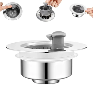 Sink Drain Strainer - Sink Stopper Drain, 3 in 1 Kitchen Stainless Steel Drain Plug with Anti-Clog Basket, Pop-Up Cover - Fit 2.75-3.15 Inch Sink Hole, Kitchen Gadgets Sink Accessories Sink Drain Strainer - Sink Stopper Drain, 3 in 1 Kitchen Stainless Steel Drain Plug with Anti-Clog Basket, Pop-Up Cover - Fit 2.75-3.15 Inch Sink Hole, Kitchen Gadgets Sink Accessories