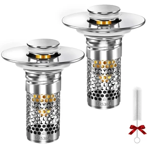 Bathroom Sink Stopper, Pop-up Bathroom Sink Drain Strainer Stopper with Removable Stainless Steel Strainer Filter Basket Hair Catcher, Sink Drain Stopper for Bathroom Sink Stopper Replacement (2PCS) Bathroom Sink Stopper, Pop-up Bathroom Sink Drain Strainer Stopper with Removable Stainless Steel Strainer Filter Basket Hair Catcher, Sink Drain Stopper for Bathroom Sink Stopper Replacement (2PCS)