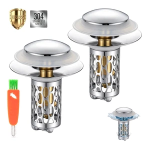 2PCS Pop Up 5 in 1 Sink Drain Strainer,Bathroom Sink Stopper | Upgrade with Removable Stainless Steel Filter Basket, Fit 1.1''-2.36'' Basin, Brass Bullet Core, Chrome 2PCS Pop Up 5 in 1 Sink Drain Strainer,Bathroom Sink Stopper | Upgrade with Removable Stainless Steel Filter Basket, Fit 1.1''-2.36'' Basin, Brass Bullet Core, Chrome