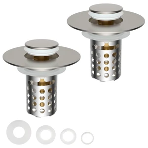 2PCS Universal Bathroom Sink Drain Strainer Hair Catcher, Brushed Nickel | Upgraded with Removable Stainless Steel Filter Basket, 3 in 1 Pop Up Sink Stopper for 1.1''~2.36'' Sink Basin Hole 2PCS Universal Bathroom Sink Drain Strainer Hair Catcher, Brushed Nickel | Upgraded with Removable Stainless Steel Filter Basket, 3 in 1 Pop Up Sink Stopper for 1.1''~2.36'' Sink Basin Hole