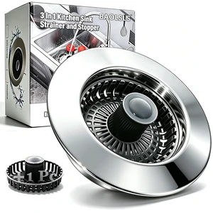 3 in 1 Kitchen Sink Stopper, Pop Up Kitchen Sink Drain Strainer | with An Extra Basket Strainer, Kitchen Sink Drain Stopper for US Standard 3-1/2 Inch, Chrome Silver 3 in 1 Kitchen Sink Stopper, Pop Up Kitchen Sink Drain Strainer | with An Extra Basket Strainer, Kitchen Sink Drain Stopper for US Standard 3-1/2 Inch, Chrome Silver