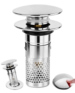 3 in 1 Bathroom Sink Drain Strainer, Pop Up Sink Stopper with Removable Stainless Steel Hair Catcher Filter Basket, Universal Brass Core Sink Plug for 1.3"~1.57" Basin Tub Drain 3 in 1 Bathroom Sink Drain Strainer, Pop Up Sink Stopper with Removable Stainless Steel Hair Catcher Filter Basket, Universal Brass Core Sink Plug for 1.3"~1.57" Basin Tub Drain