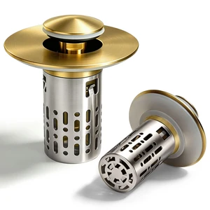 3 in 1 Bathroom Sink Drain Strainer, Universal Pop Up Bathroom Sink Stopper with Removable Hair Catcher Anti-Clog Filter Basket Brass & Stainless Steel Brushed Gold 2 PCS 3 in 1 Bathroom Sink Drain Strainer, Universal Pop Up Bathroom Sink Stopper with Removable Hair Catcher Anti-Clog Filter Basket Brass & Stainless Steel Brushed Gold 2 PCS