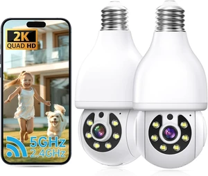 2K Light Bulb Security Camera 5G&2.4G WiFi Security Cameras Wireless Outdoor Indoor,360°Bulb Cameras for Home Security Outside Indoor,Motion Detection and Alarm,Two-Way Talk,Color Night Vision 2 Pack 2K Light Bulb Security Camera 5G&2.4G WiFi Security Cameras Wireless Outdoor Indoor,360°Bulb Cameras for Home Security Outside Indoor,Motion Detection and Alarm,Two-Way Talk,Color Night Vision 2 Pack