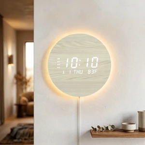 Wooden Digital Clock 12", Wooden Wall Clock with Remote, 3 Alarms, Nightlight, Brightness Adjustmen, Silent LED Modern Wall Clock Decorative for Kitchen, Living Room, Wall-Mount or Desktop Wooden Digital Clock 12", Wooden Wall Clock with Remote, 3 Alarms, Nightlight, Brightness Adjustmen, Silent LED Modern Wall Clock Decorative for Kitchen, Living Room, Wall-Mount or Desktop
