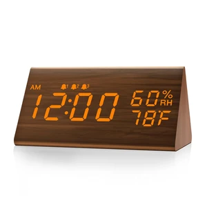 Wooden Digital Alarm Clock for Bedrooms and Office, 3 Alarms with Big Digits, Humidity and Temperature Display, 6-Level Dimmer, Snooze, Loud Desk Clock for Heavy Sleepers, Plug in (Brown) Wooden Digital Alarm Clock for Bedrooms and Office, 3 Alarms with Big Digits, Humidity and Temperature Display, 6-Level Dimmer, Snooze, Loud Desk Clock for Heavy Sleepers, Plug in (Brown)