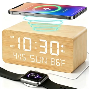 Premium Bamboo Wooden Digital Alarm Clock with Wireless Phone Charger, Dual USB Charging Ports, Dimmable LED Display, Date & Day of Week, Small Digital Desk Clock for Bedroom Nightstand Bedside Table Premium Bamboo Wooden Digital Alarm Clock with Wireless Phone Charger, Dual USB Charging Ports, Dimmable LED Display, Date & Day of Week, Small Digital Desk Clock for Bedroom Nightstand Bedside Table