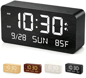 Wooden Digital Alarm Clock for Bedroom Desk Clock with Date, Day of Week, Temperature, Dual Alarms, Dimmer, USB Port Charge, DST, Adjustable Volume for Living Room/Office Wood Decor (Black) Wooden Digital Alarm Clock for Bedroom Desk Clock with Date, Day of Week, Temperature, Dual Alarms, Dimmer, USB Port Charge, DST, Adjustable Volume for Living Room/Office Wood Decor (Black)
