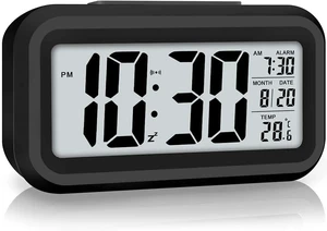 Small Digital Alarm Clock for Bedroom, Livingroom with Large Number, Table Clock for Study Room with Day, Date and Temperature, Loud Alarm Speaker with 3 Alarm Mode with Night Light (Black) Small Digital Alarm Clock for Bedroom, Livingroom with Large Number, Table Clock for Study Room with Day, Date and Temperature, Loud Alarm Speaker with 3 Alarm Mode with Night Light (Black)
