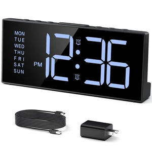 Digital Alarm Clock for Bedroom with Large LED Numbers, Dimmer, 2 Alarms | Snooze, 3 Levels of Volume, 3 Alarm Schedules, the Day of the Week, USB Charging Port, Mains-Powered for Living Room Office Digital Alarm Clock for Bedroom with Large LED Numbers, Dimmer, 2 Alarms | Snooze, 3 Levels of Volume, 3 Alarm Schedules, the Day of the Week, USB Charging Port, Mains-Powered for Living Room Office