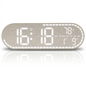 Faux Linen Digital Wall Clock LED Display, Plug-in Digital Clock | Desk Clock with Temp/5 Level Brightness/Timer, Digital Alarm Clock for Bedroom, Living Room, Kitchen, Gift for Elderly & Kids Faux Linen Digital Wall Clock LED Display, Plug-in Digital Clock | Desk Clock with Temp/5 Level Brightness/Timer, Digital Alarm Clock for Bedroom, Living Room, Kitchen, Gift for Elderly & Kids