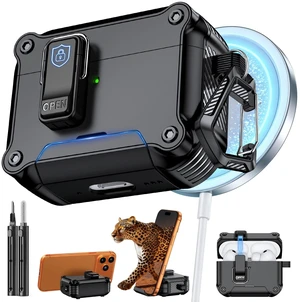 for AirPods Pro 3 Case with Secure Lock (Black) | Phone Stand Design,Compatible with MagSafe,Automatic Snap Switch Secure Cover with Cleaner Kit & Keychain for AirPods Pro 3 Case with Secure Lock (Black) | Phone Stand Design,Compatible with MagSafe,Automatic Snap Switch Secure Cover with Cleaner Kit & Keychain