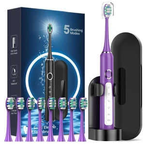 Electric Toothbrush for Adults - Sonic Electric Toothbrush for Kids and Adults with 8 Brush Heads & Travel Case, 120 Days Battery Life - Purple Electric Toothbrush for Adults - Sonic Electric Toothbrush for Kids and Adults with 8 Brush Heads & Travel Case, 120 Days Battery Life - Purple