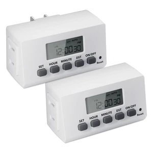 Indoor 24H Programmable Digital Timer Outlet, Slim 1 Outlet, 2 Pack | 2 Daily Programs; 125V/15A/1875W; Backup Battery; Side Outlet; For Lamps, Aquarium, Reptile Tanks, Holiday Decor; ETL Listed Indoor 24H Programmable Digital Timer Outlet, Slim 1 Outlet, 2 Pack | 2 Daily Programs; 125V/15A/1875W; Backup Battery; Side Outlet; For Lamps, Aquarium, Reptile Tanks, Holiday Decor; ETL Listed