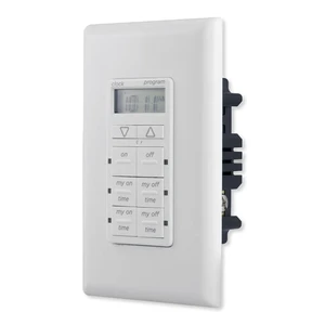 In-Wall Digital Timer, 4 Programmable On/Off Buttons, 2 Easy On/Off Buttons, 24 Hour Daily Cycles, Blue LED Indicators, with Battery Backup, for Indoor/Outdoor Lights, Fans, 26893 In-Wall Digital Timer, 4 Programmable On/Off Buttons, 2 Easy On/Off Buttons, 24 Hour Daily Cycles, Blue LED Indicators, with Battery Backup, for Indoor/Outdoor Lights, Fans, 26893