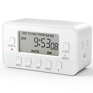 7-Day Heavy Duty Digital Timer with Dual Outlet, LCD Display, 3-Prong Programmable Design, for Lights, Fans, Coffee Machine, Home, Kitchen, Office, Indoor Use, 125V 15A 1875W, 1 Pack 7-Day Heavy Duty Digital Timer with Dual Outlet, LCD Display, 3-Prong Programmable Design, for Lights, Fans, Coffee Machine, Home, Kitchen, Office, Indoor Use, 125V 15A 1875W, 1 Pack