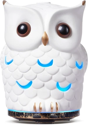Owl Essential Oil Diffuser, 200ML Handmade Ceramic Aromatherapy Humidifier, Ultrasonic Cool Mist, 7-Color LED Night Light, Auto Shut-Off, White Owl Essential Oil Diffuser, 200ML Handmade Ceramic Aromatherapy Humidifier, Ultrasonic Cool Mist, 7-Color LED Night Light, Auto Shut-Off, White