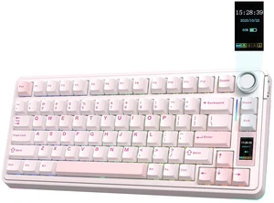 X Aula EA75 MAX Wireless Gaming Keyboard with Screen & Knob | 5000mAh, Hot-Swap, Lubed Switches, RGB Backlit, Creamy Gasket, 75% Mechanical Keyboard (Pink, Reaper Switch) X Aula EA75 MAX Wireless Gaming Keyboard with Screen & Knob | 5000mAh, Hot-Swap, Lubed Switches, RGB Backlit, Creamy Gasket, 75% Mechanical Keyboard (Pink, Reaper Switch)