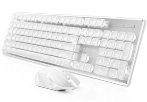 Wireless Keyboard and Mouse Combo with White Backlit, Rechargeable-White | Dual Mode Bluetooth & 2.4G, Multi-Device, Pudding Keycaps, Soft Click Typing, Full-size Desk Set for Laptop, PC, Windows Wireless Keyboard and Mouse Combo with White Backlit, Rechargeable-White | Dual Mode Bluetooth & 2.4G, Multi-Device, Pudding Keycaps, Soft Click Typing, Full-size Desk Set for Laptop, PC, Windows