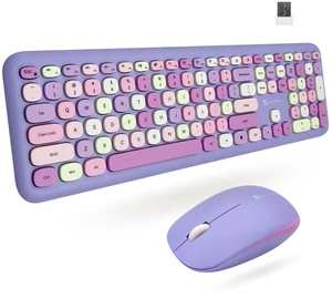 Retro Wireless Keyboard and Mouse Combo - 2.4G Colorful Purple Keyboard and Mouse Wireless - Cute and Aesthetic Typewriter Combo for PC Computer Desktop and Laptop - Full Size Retro Wireless Keyboard and Mouse Combo - 2.4G Colorful Purple Keyboard and Mouse Wireless - Cute and Aesthetic Typewriter Combo for PC Computer Desktop and Laptop - Full Size