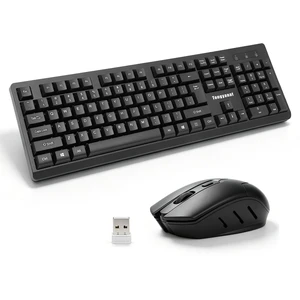 Black Wireless Keyboard and Mouse Combo, 2.4G Full-Size | Quiet Click, Plug & Play, Ergonomic, Compatible with Windows, Mac, Laptop, Desktop - for Home, Office, Students Black Wireless Keyboard and Mouse Combo, 2.4G Full-Size | Quiet Click, Plug & Play, Ergonomic, Compatible with Windows, Mac, Laptop, Desktop - for Home, Office, Students