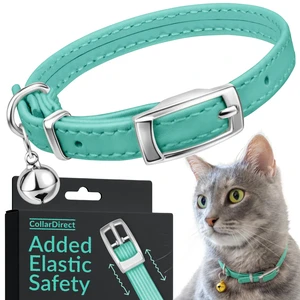 Soft Leather Cat Collar with Safety Elastic Strap - Mint Green | Removable Bell, Steel Buckle, Safety Elastic Strap (Breakaway Alternative), Double Stitching, For Small & Big Boy & Girl Cats Soft Leather Cat Collar with Safety Elastic Strap - Mint Green | Removable Bell, Steel Buckle, Safety Elastic Strap (Breakaway Alternative), Double Stitching, For Small & Big Boy & Girl Cats
