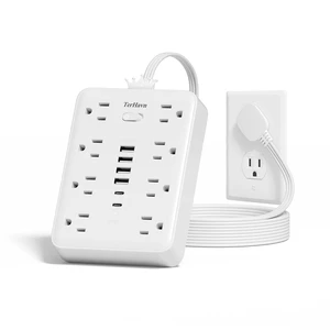 Surge Protector Power Strip, 8AC+6USB 17W, 5FT Flat Plug, 15A/1875W, White | 5FT 16AWG Cord, 8AC+6USB(4A+2C) 17W Max, 900J Surge, 15A/1875W, Press-to-Reset Breaker, Soft-Glow Indicator, Wall Mount Surge Protector Power Strip, 8AC+6USB 17W, 5FT Flat Plug, 15A/1875W, White | 5FT 16AWG Cord, 8AC+6USB(4A+2C) 17W Max, 900J Surge, 15A/1875W, Press-to-Reset Breaker, Soft-Glow Indicator, Wall Mount