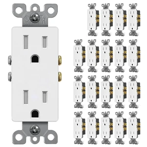 15 Amp Decorator Tamper Resistant Wall Receptacle Outlet, 20 Pack | UL Listed Standard Electrical Outlets, 15A/125V, 2 Pole 3 Wire, for Home, Office & Commercial Use, White 15 Amp Decorator Tamper Resistant Wall Receptacle Outlet, 20 Pack | UL Listed Standard Electrical Outlets, 15A/125V, 2 Pole 3 Wire, for Home, Office & Commercial Use, White