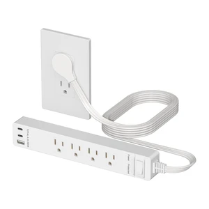 Outlet Extender with 4 Receptacles, USB-A & 2 USB-C, 5ft Cord, 1250W | ETL Listed, 45 Degree Angle Flat-Plug, Matte White, 4-Outlet Power Strip, Surge Protector 1500 Joules, Ultra-Thin Outlet Extender with 4 Receptacles, USB-A & 2 USB-C, 5ft Cord, 1250W | ETL Listed, 45 Degree Angle Flat-Plug, Matte White, 4-Outlet Power Strip, Surge Protector 1500 Joules, Ultra-Thin