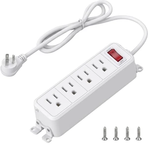 4 Outlet Small Power Strip, White, Mountable, 6 ft Cord | Wall Mount, Overload Protection Switch, 16AWG Flat Plug Extension Cord, for Home, Office, School, ETL Listed 4 Outlet Small Power Strip, White, Mountable, 6 ft Cord | Wall Mount, Overload Protection Switch, 16AWG Flat Plug Extension Cord, for Home, Office, School, ETL Listed