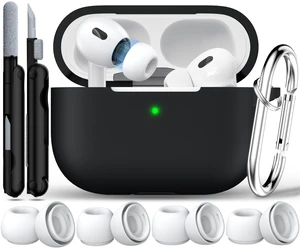 Silicone Case Cover for AirPods Pro with Earbuds, Black | Compatible with AirPods Pro 2nd/1st Generation with Cleaning Kit & Keychain, Wireless Charging Compatible, Soft Silicone Silicone Case Cover for AirPods Pro with Earbuds, Black | Compatible with AirPods Pro 2nd/1st Generation with Cleaning Kit & Keychain, Wireless Charging Compatible, Soft Silicone