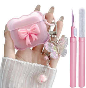 Compatible with AirPods 5 & 4 Clear Case Pink Bow for Women + Cleaner Kit | 3D Bow Pattern Desiged iPods 5 4 Soft TPU Cases with Cute Butterfly Keychain for Airpod 5 4 2026/2024 for Girls Women Pink Compatible with AirPods 5 & 4 Clear Case Pink Bow for Women + Cleaner Kit | 3D Bow Pattern Desiged iPods 5 4 Soft TPU Cases with Cute Butterfly Keychain for Airpod 5 4 2026/2024 for Girls Women Pink