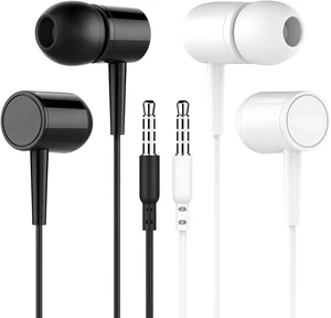 2-Pack Wired Earbuds with Microphone, 3.5mm Stereo Earphones, Corded in-Ear Headphones, Hands-Free Calls, Call (Black & White) 2-Pack Wired Earbuds with Microphone, 3.5mm Stereo Earphones, Corded in-Ear Headphones, Hands-Free Calls, Call (Black & White)