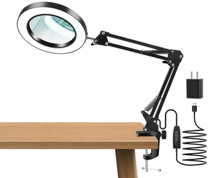 10X Magnifying Glass with Light and Clamp, Real Glass Lens, Adjustable Swing Arm, 3 Color Modes, Stepless Dimming LED Magnifying Lamp for Reading, Crafts, Soldering, Sewing & Close Work 10X Magnifying Glass with Light and Clamp, Real Glass Lens, Adjustable Swing Arm, 3 Color Modes, Stepless Dimming LED Magnifying Lamp for Reading, Crafts, Soldering, Sewing & Close Work