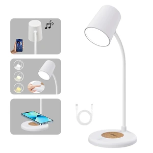 3-in-1 LED Desk Lamp with Bluetooth Speaker and 15W Max Wireless Charger, 360° Adjustable Night Light, 3 Lighting Modes, for Working, Studying, Reading, Writing (White) 3-in-1 LED Desk Lamp with Bluetooth Speaker and 15W Max Wireless Charger, 360° Adjustable Night Light, 3 Lighting Modes, for Working, Studying, Reading, Writing (White)