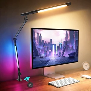 LED Desk Lamp with Clamp, Adjustable Swing Arm RGB Desk Light with Remote, Eye-Caring 4 Modes Stepless Dimming Lamp for Home Office Reading Study Gaming LED Desk Lamp with Clamp, Adjustable Swing Arm RGB Desk Light with Remote, Eye-Caring 4 Modes Stepless Dimming Lamp for Home Office Reading Study Gaming